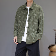 Buddha Stones Jacquard Leaves Pattern Frog-Button Long Sleeve Men's Cotton Tang Suit Jacket - ForestGreen - US/UK/AU48，EU58(5XL) - image 16