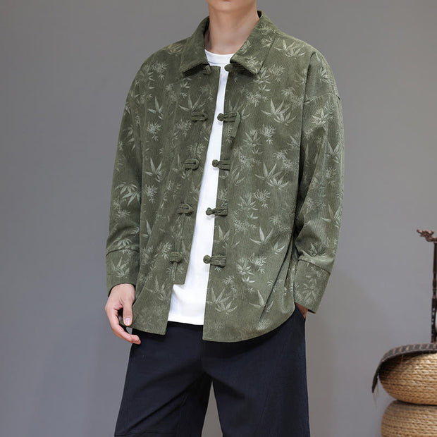 Buddha Stones Jacquard Leaves Pattern Frog-Button Long Sleeve Men's Cotton Tang Suit Jacket - ForestGreen - US/UK/AU48，EU58(5XL) - image 16