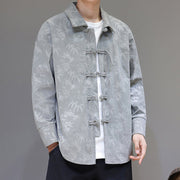 Buddha Stones Jacquard Leaves Pattern Frog-Button Long Sleeve Men's Cotton Tang Suit Jacket - image 14