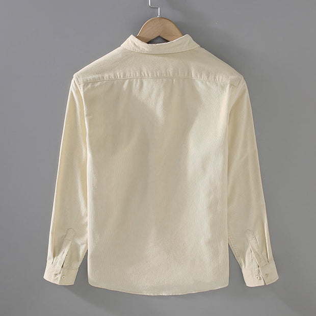 Buddha Stones Men's Solid Color Buttons Design Long Sleeve Pure Cotton Corduroy Shirt - image 5