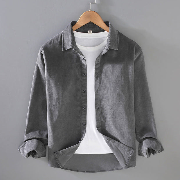 Buddha Stones Men's Solid Color Buttons Design Long Sleeve Pure Cotton Corduroy Shirt - Gray - US/UK/AU44，EU54 (4XL) - image 19