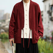 Buddha Stones Solid Color Open Front Long Sleeve Jacket Men's Cotton Corduroy Kimono With Pockets - image 11