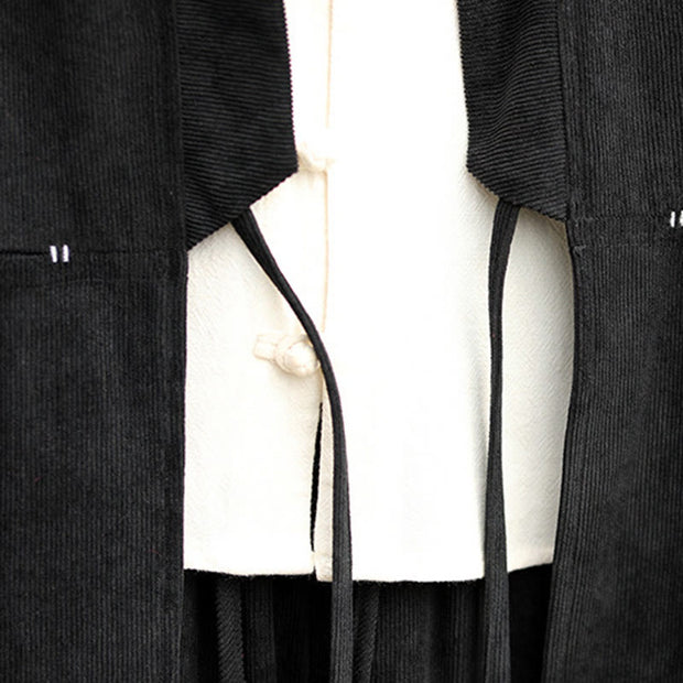 Buddha Stones Solid Color Open Front Long Sleeve Jacket Men's Cotton Corduroy Kimono With Pockets - image 20