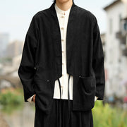 Buddha Stones Solid Color Open Front Long Sleeve Jacket Men's Cotton Corduroy Kimono With Pockets - Black - US/UK/AU46，EU56 (5XL) - image 13