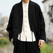 Buddha Stones Solid Color Open Front Long Sleeve Jacket Men's Cotton Corduroy Kimono With Pockets - image 17