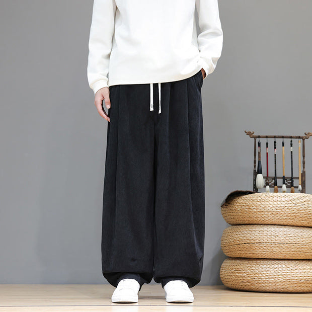 Buddha Stones Plain Color Pure Cotton Corduroy Men's Harem Pants With Pockets - Black - US/UK/AU46，EU56 (5XL) - image 23