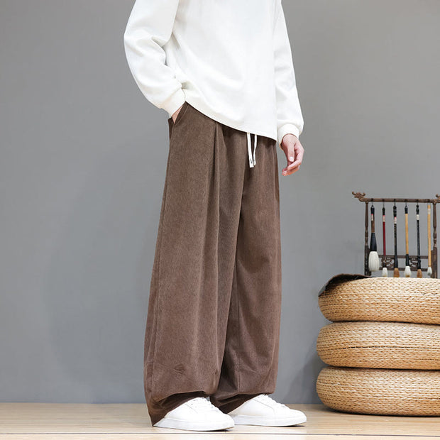 Buddha Stones Plain Color Pure Cotton Corduroy Men's Harem Pants With Pockets - image 5