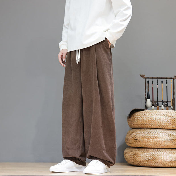 Buddha Stones Plain Color Pure Cotton Corduroy Men's Harem Pants With Pockets - image 2