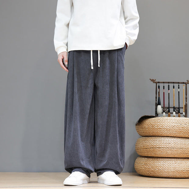 Buddha Stones Plain Color Pure Cotton Corduroy Men's Harem Pants With Pockets - LightSlateGray - US/UK/AU46，EU56 (5XL) - image 10