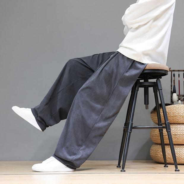 Buddha Stones Plain Color Pure Cotton Corduroy Men's Harem Pants With Pockets - image 20