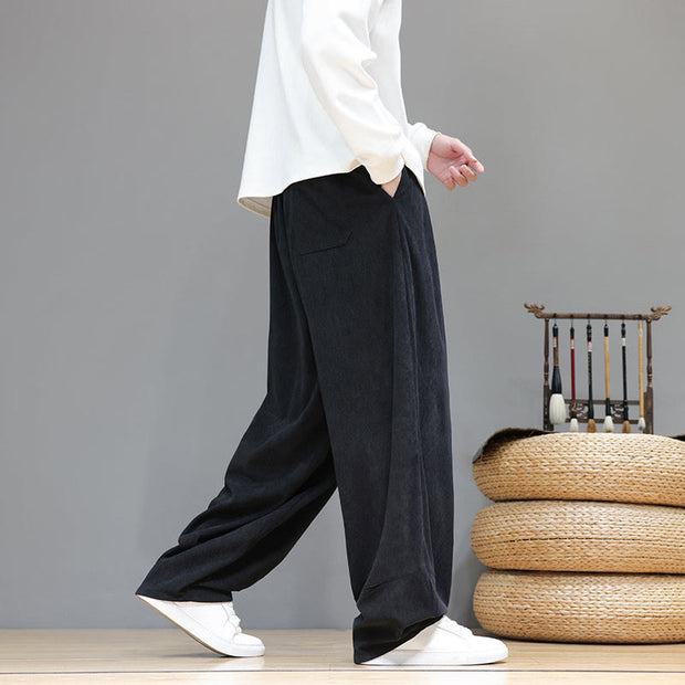 Buddha Stones Plain Color Pure Cotton Corduroy Men's Harem Pants With Pockets - image 32