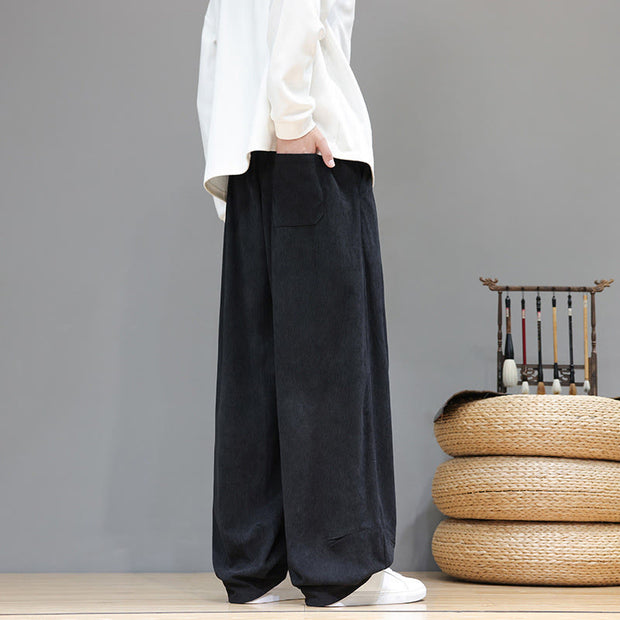 Buddha Stones Plain Color Pure Cotton Corduroy Men's Harem Pants With Pockets - image 29
