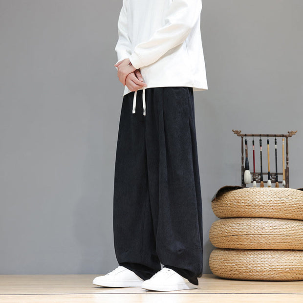Buddha Stones Plain Color Pure Cotton Corduroy Men's Harem Pants With Pockets - image 26