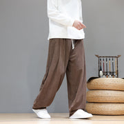 Buddha Stones Plain Color Pure Cotton Corduroy Men's Harem Pants With Pockets - image 1