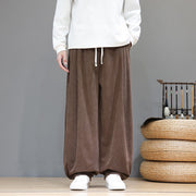Buddha Stones Plain Color Pure Cotton Corduroy Men's Harem Pants With Pockets - image 3