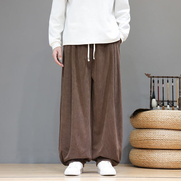 Buddha Stones Plain Color Pure Cotton Corduroy Men's Harem Pants With Pockets - image 3