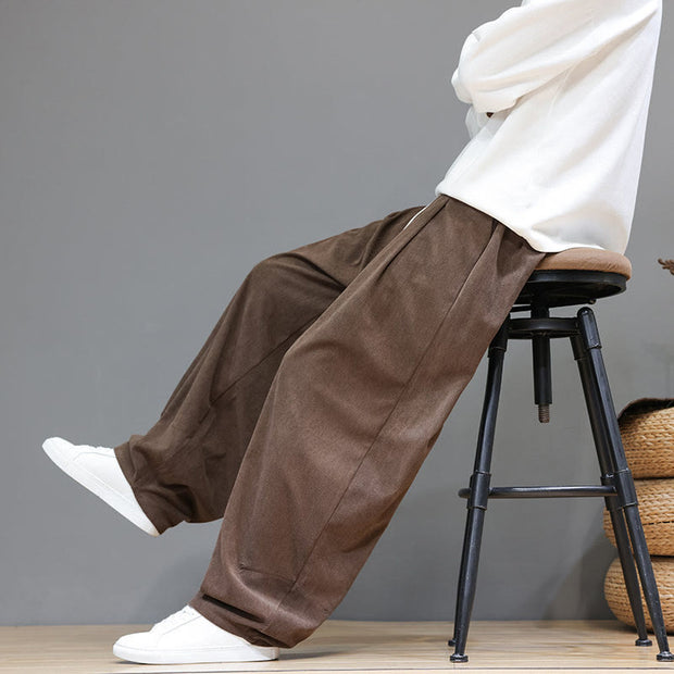 Buddha Stones Plain Color Pure Cotton Corduroy Men's Harem Pants With Pockets - image 9