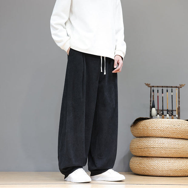 Buddha Stones Plain Color Pure Cotton Corduroy Men's Harem Pants With Pockets - image 31