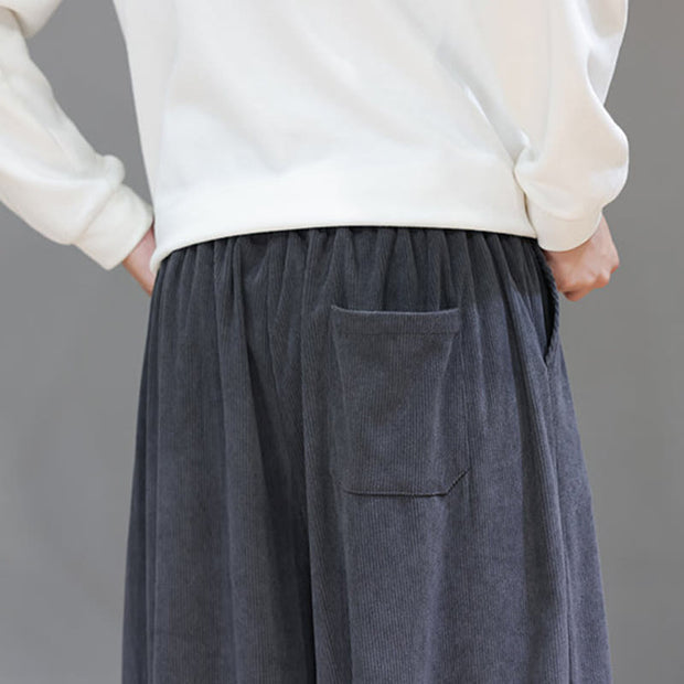 Buddha Stones Plain Color Pure Cotton Corduroy Men's Harem Pants With Pockets - image 22
