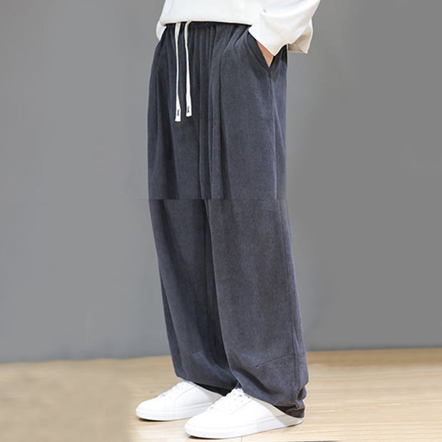 Buddha Stones Plain Color Pure Cotton Corduroy Men's Harem Pants With Pockets - image 19