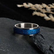 Buddha Stones Tibetan Scriptures Blue Pharmacist Mantra Titanium Steel Spinner Balance Ring - image 1