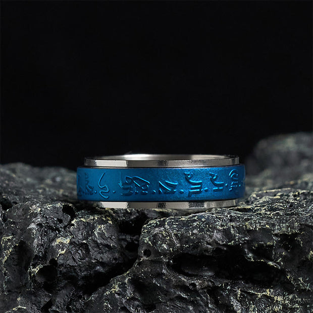 FREE Today: Balance and Calm Tibetan Scriptures Blue Pharmacist Mantra Titanium Steel Spinner Ring - 70-73mm - image 0