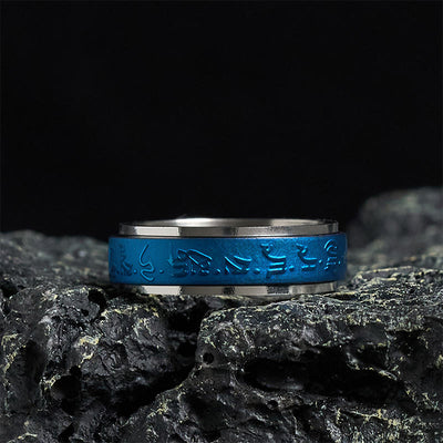 Buddha Stones Tibetan Scriptures Blue Pharmacist Mantra Titanium Steel Spinner Balance Ring - 70-73mm - image 0