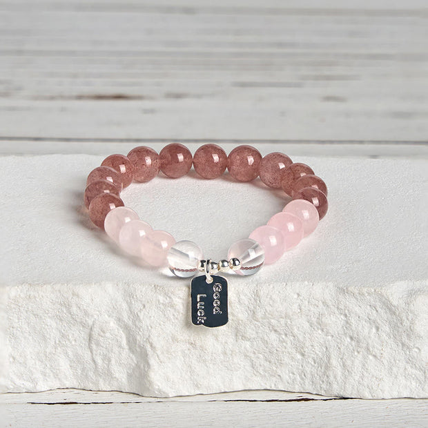 FREE Today: Healing and Love Rose Quartz Strawberry Quartz Good Luck Charm Bracelet - Rose Quartz & Rose Quartz(Wrist Circumference:15-17cm) - image 0