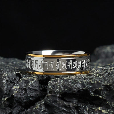 Buddha Stones Tibetan Scriptures Shurangama Mantra Titanium Steel Spinner Balance Ring - 70-73mm - image 0