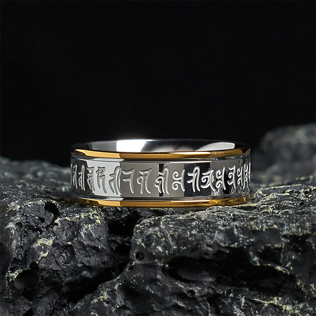 Buddha Stones Tibetan Scriptures Shurangama Mantra Titanium Steel Spinner Balance Ring - 70-73mm - image 0