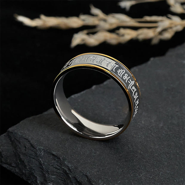 Buddha Stones Tibetan Scriptures Shurangama Mantra Titanium Steel Spinner Balance Ring - image 2