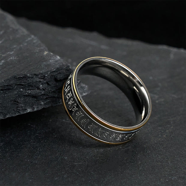 Buddha Stones Tibetan Scriptures Shurangama Mantra Titanium Steel Spinner Balance Ring - image 3