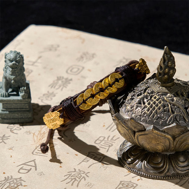Buddha Stones Five-emperor Coins Pi Xiu Wealth Leather Rope Bracelet  - image 1