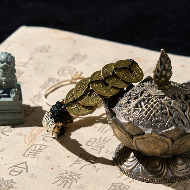 Buddha Stones Five-emperor Coins Amulet Protection Rope Bracelet  - image 2