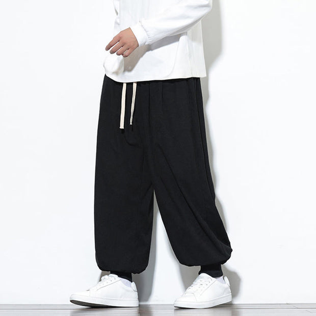 Buddha Stones Fall Plain Drawstring Simple Design Men's Harem Cotton Corduroy Pants With Pockets - image 24