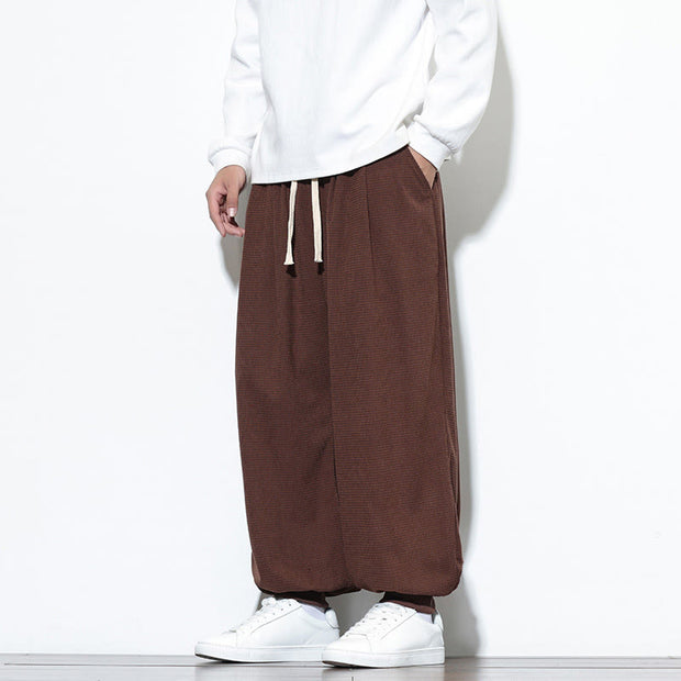 Buddha Stones Fall Plain Drawstring Simple Design Men's Harem Cotton Corduroy Pants With Pockets - image 61