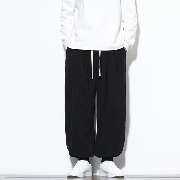 Buddha Stones Fall Plain Drawstring Simple Design Men's Harem Cotton Corduroy Pants With Pockets - Black - US/UK/AU46，EU56 (5XL) - image 21