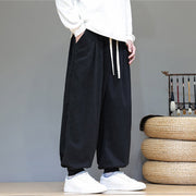 Buddha Stones Fall Plain Drawstring Simple Design Men's Harem Cotton Corduroy Pants With Pockets - image 35