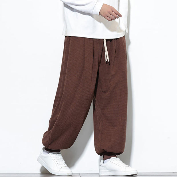 Buddha Stones Fall Plain Drawstring Simple Design Men's Harem Cotton Corduroy Pants With Pockets - image 60