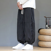 Buddha Stones Fall Striped Pattern Drawstring Men's Harem Corduroy Pants With Pockets - image 3