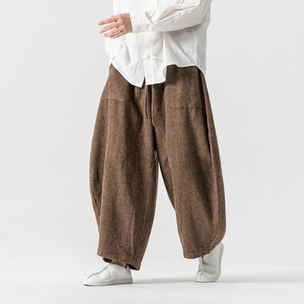 Buddha Stones Daily Solid Color Drawstring Design Men's Wide Leg Cotton Pants With Pockets - image 17