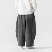Buddha Stones Daily Solid Color Drawstring Design Men's Wide Leg Cotton Pants With Pockets - image 3