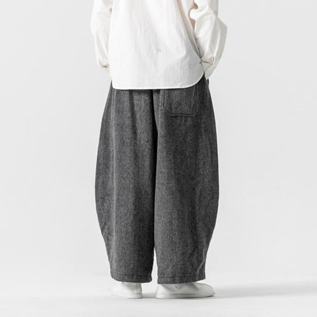 Buddha Stones Daily Solid Color Drawstring Design Men's Wide Leg Cotton Pants With Pockets - image 3