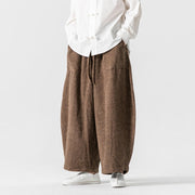 Buddha Stones Daily Solid Color Drawstring Design Men's Wide Leg Cotton Pants With Pockets - image 13