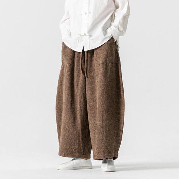 Buddha Stones Daily Solid Color Drawstring Design Men's Wide Leg Cotton Pants With Pockets - image 13