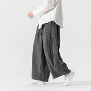 Buddha Stones Daily Solid Color Drawstring Design Men's Wide Leg Cotton Pants With Pockets - image 6