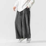 Buddha Stones Daily Solid Color Drawstring Design Men's Wide Leg Cotton Pants With Pockets - image 5
