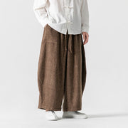 Buddha Stones Daily Solid Color Drawstring Design Men's Wide Leg Cotton Pants With Pockets - image 15