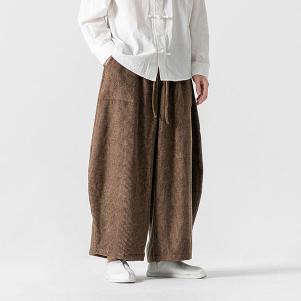 Buddha Stones Daily Solid Color Drawstring Design Men's Wide Leg Cotton Pants With Pockets - image 15
