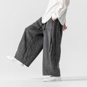 Buddha Stones Daily Solid Color Drawstring Design Men's Wide Leg Cotton Pants With Pockets - image 8